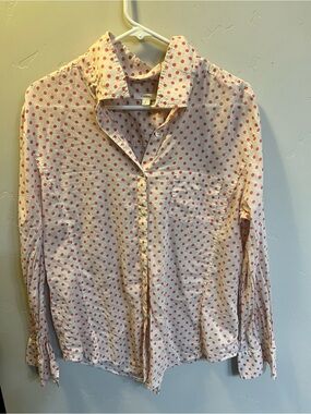 Caslon 100% Cotton Polka Dot Botton Up Shirt - Size Large
